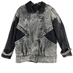 Vintage Breatan Acid Wash Denim Corduroy Jacket Grey Studded Snap Unisex Adult M